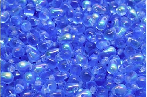 OUTLET 10 grams Drop Beads, 4 x 6 mm, Transparent Blue Ab (30040-28701), Glass, Czech Republic von Bohemia Crystal Valley