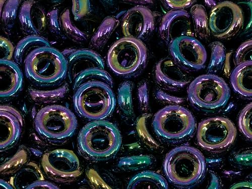 OUTLET 10 grams Fish Ring Spacer Beads, Black Purple Iris (23980-21495), Glass, Czech Republic von Bohemia Crystal Valley