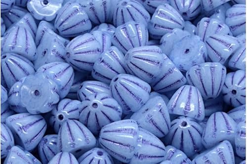 OUTLET 10 grams Flower Cupola Beads, 7 x 9 mm, Blue Lined Light Blue (02010-43810-34307), Glass, Czech Republic von Bohemia Crystal Valley