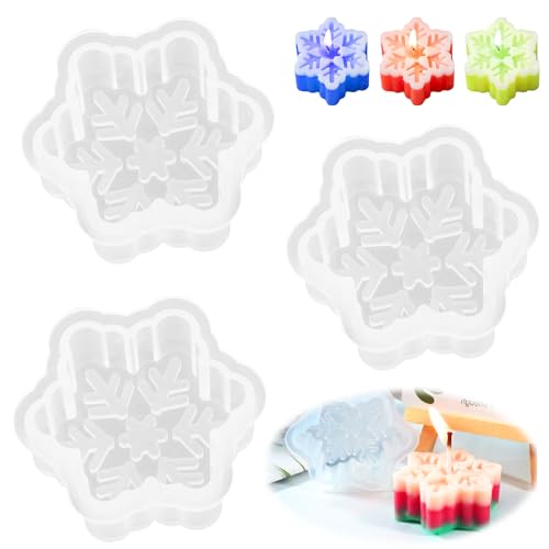 3 Stück Schneeflocke Kerzenform Silikonform Schneeflocke Seifenform Silikon Kerzengießform 3D Schneeflocke DIY Harz Formen Weihnachten Kerzen Gießform Weihnachten Epoxidharz Silikonform Handwerk von Bohrma