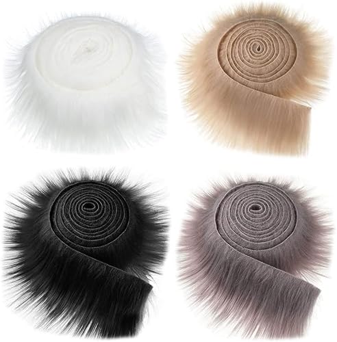 4 Stk Kunstfell Bordüre Kunstpelz Band Fellstoff, Furry Faux Precut Strips, Fuchs Pelz Stoff Shaggy Künstliche Streifen Ribbon Trim fur Beard Santa Hair Dwarf DIY Dekoration Kunstfell Weihnachts von Bohrma