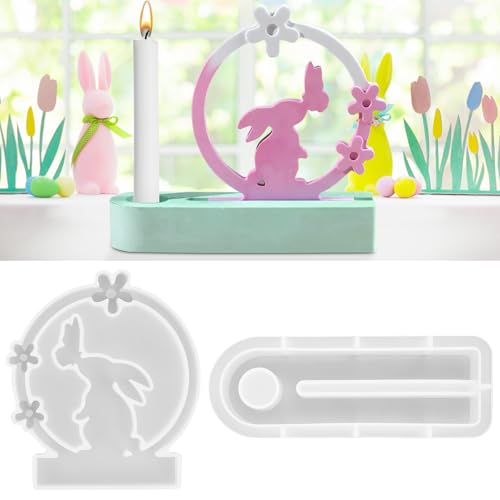 Giessform Silikon Ostern, 2Pcs Gießform Hase Silikonform Hase, Silikonform Schmetterling Hase Frühling, Silikonformen Gießformen Ostern Frühling, Silikonform Kerzenhalter Tablett Ostergeschenke von Bohrma