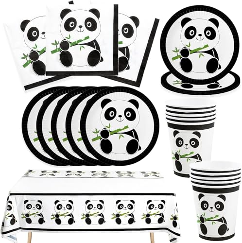 Panda Party Set, 10 Gäste Panda Geschirr Set, Panda Party Geschirr, Panda Partygeschirr, Panda Geburtstag Deko Party Set, Panda Geburtstag Geschirr, Kindergeburtstag Teller Becher Servietten von Bohrma