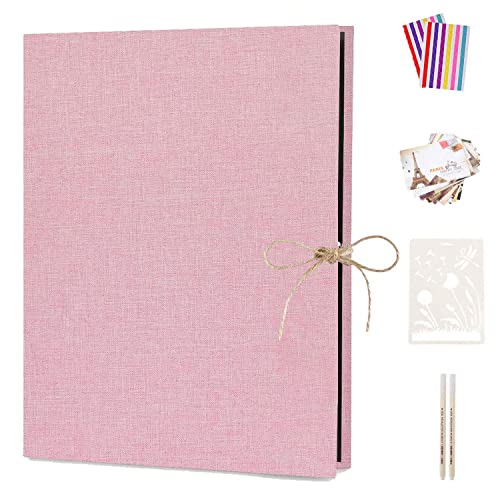 Boic Fotoalbum zum Selbstgestalten 60 Schwarze Seiten, DIY Fotoalben Leinen Nachfüllbar Scrapbook Fotobuch Gästebuch, Geburtstag Jahrestag Geschenk für Frauen Männer (Rosa) von Boic