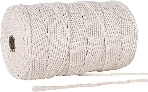 Boic Makramee Garn 4mm x 200m, 4-Strang Makramee Twisted Soft Unfained Kordel Baumwolle, Baumwollgarn Kordel-Strickarbeiten Kettgarn Baumwollschnur für DIY Handwerk, Backen, Geschenke Verpacken von Boic