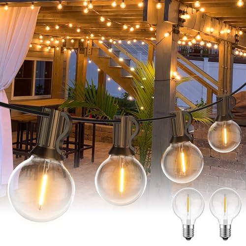 BokiHuk Lichterkette Außen Strom, 30M 50+2 G40 Glühbirne LED Lichterkette, 24V Wasserdichte Lichterkette outdoor Verlängerbar für Party, Garten, Terrasse, Hochzeiten, Zimmer von BokiHuk