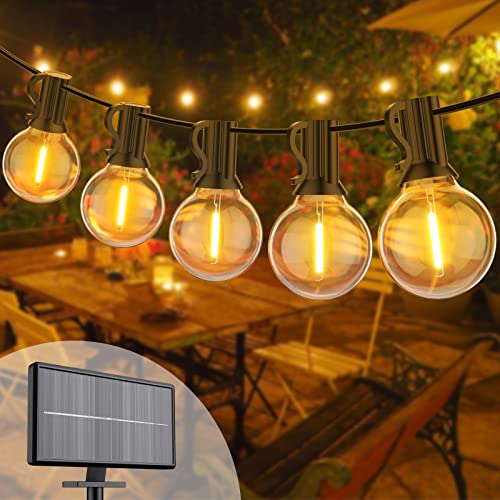 BokiHuk Solar Lichterkette Aussen, 15M Led Lichterkette Außen mit 25+1 Warmweiß G40 Birnen Wasserdicht, 4 Modus Solar/USB-Betriebene Solar Lichterkette für Garten Terrasse Hochzeit Party Schwimmbad von BokiHuk