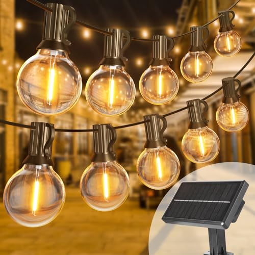 BokiHuk Solar Lichterkette Aussen, 24M Led Lichterkette Außen mit 40+2 Warmweiß G40 Birnen Wasserdicht, 4 Modus Solar/USB-Betriebene Solar Lichterkette für Garten Terrasse Hochzeit Party Schwimmbad von BokiHuk