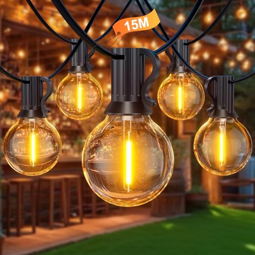 LED Lichterkette Außen Strom, 15.2M/50FT 25+1 G40 Glühbirne Lichterkette Birnen Wasserdichte Innen Outdoor Lichterketten für Garten, Party, Terrasse, Hochzeiten, Zimmer von BokiHuk