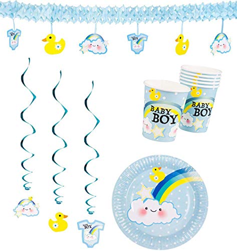 Boland 10203214B - Partyset Baby Boy, Girlande, Dekospiralen, Teller, Becher, Servietten, Babyparty, Partygeschir, Einweggeschirr, Dekoration von Boland