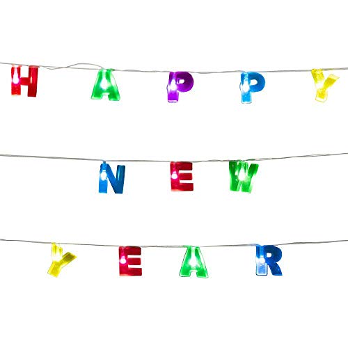 Boland 13469 - LED-Lichterkette Happy New Year, Länge 160 cm, Batterietyp 2xAA, Dekoration, Beleuchtung, Silvester, Neujahr, Lichtergirlande von Boland