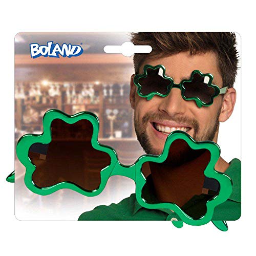 Boland 44927 - Partybrille Kleeblatt, grün metallic, für Erwachsene, Brille Shamrock, Spaßbrille, St. Patricks Day, Irland, Karneval, Fastnacht, Fasching, Halloween, Mottoparty von Boland