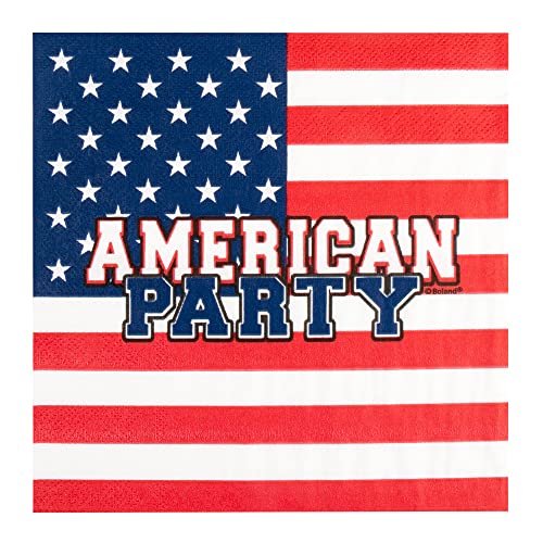 Boland 44957 - Papierservietten American Party, 12 Stück, Größe 33 x 33 cm, Amerika, USA Vereinigte Staaten, Partygeschirr, Garten Party, Fingerfood, Partyzubehör, Mottoparty, Karneval von Boland