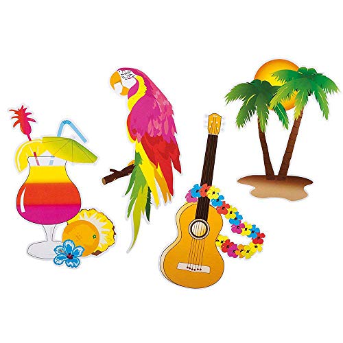 Boland 52516 - Kartondekoration Hawaii, 4 verschiedene Motive, Beach Party, Cocktail Party, Mottoparty, Karneval, Sommer, Sonne von Boland