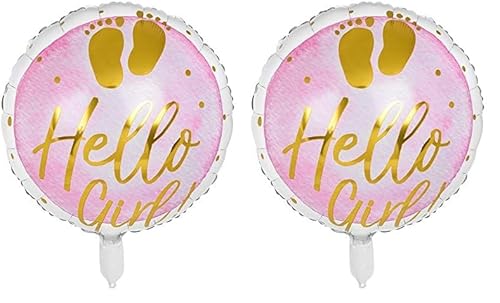 Boland 53240 - Folienballon Hello Girl, Durchmesser 45 cm, befüllbar, Heliumballon, Baby-Party, Geburt, Mädchen, Geschenk, Dekoration (Packung mit 2) von Boland