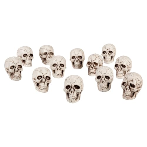 Boland 74390 - Totenkopf-Set, 12 Stück, Größe 4 x 3 cm, Deko Skelett, Dekoration für Halloween, Mottoparty und Karneval von Boland