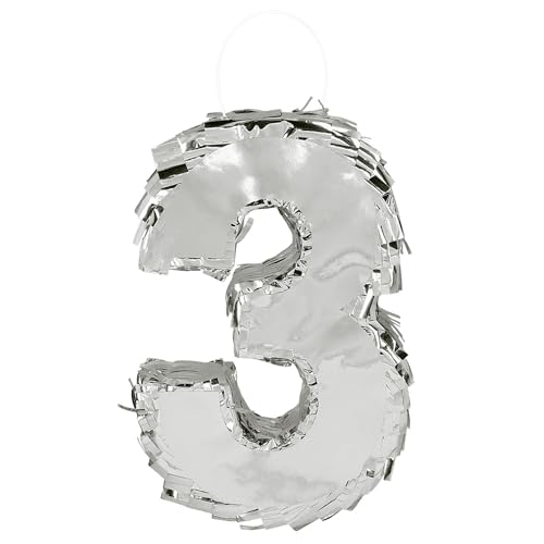Boland - Zahlen Pinata, 25 x 16 x 5 cm, glänzende Nummer für Jubiläum und Geburtstag, Zahl, Silber, Dekoration, Party-Spiel von Boland