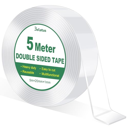 Bolatus 5m Doppelseitiges Klebeband Transparent Extra Stark Nano Klebeband Double Sided Tape Ablösbar Doppelseitig Klebeband Dünn für Zuhause, Küche, Auto oder Mehrzweck（1 Rolle） von Bolatus