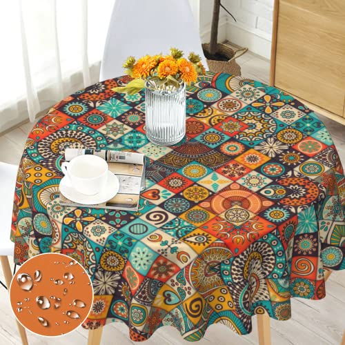 Tischdecke Rund Boho Style Abwaschbar 150 cm, Runde Tischdecke für Draußen Polyester Outdoor Wetterfest Gartentischdecke Mandala Table Cloth für Küche Garten Gartentisch Esstisch Couchtisch Party von Bold And Brash