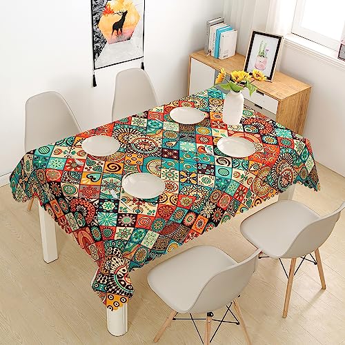 Tischdecke Rechteckig Boho Garten Tischdecken für Draußen Böhmische Fleckschutz Pflegeleicht Abwaschbar Schmutzabweisend Table Cloth für Küche, Esstisch, Couchtisch, Parteien 110x140cm von Bold And Brash