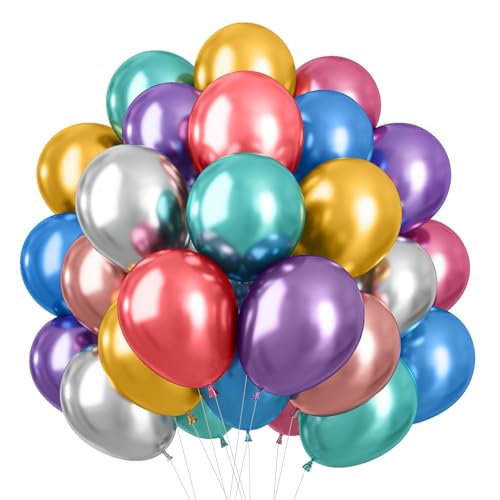 50 Stück Metallic Luftballons, 10 Zoll Metallic Partyballon, Bunt Latexballons Glänzendes Helium Ballons für Geburtstagsdeko Hochzeit Partydeko Taufe Deko von BoloShine