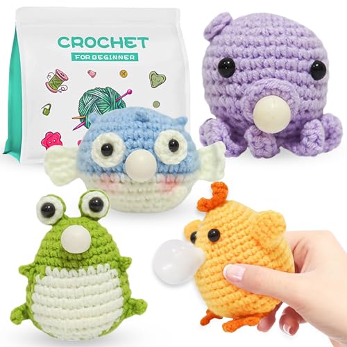 BoloShine Häkelset für Anfänger, Stricken Amigurumi Set mit Wolle und Häkelnadel, Crochet Kit Häkelnadel Bastelset Zubehör DIY Schlüsselanhänger, mit Tutorial-Video und Anleitung (4 Sätze) von BoloShine