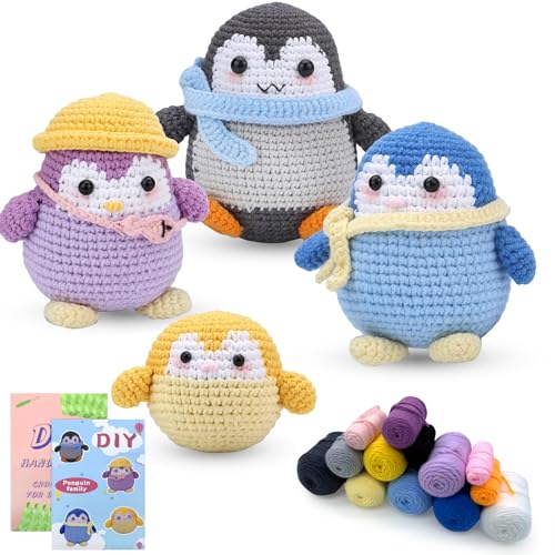 BoloShine Häkelset für Anfänger Erwachsene, Stricken Amigurumi Set mit Wolle und Häkelnadel, Crochet Kit Häkelnadel Bastelset Tiere DIY Schlüsselanhänger, mit Tutorial-Video und Anleitung - Pinguine von BoloShine