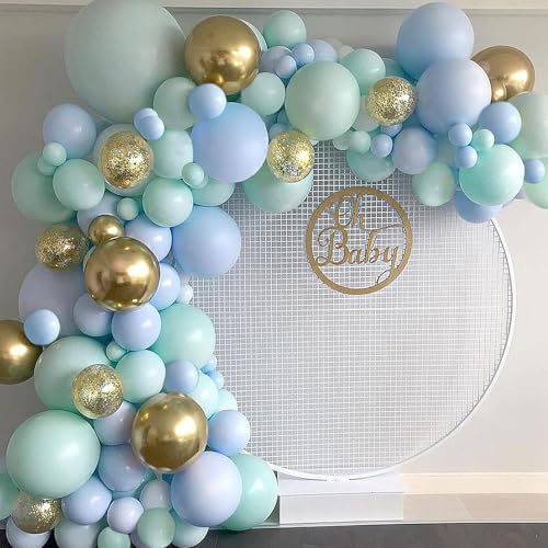 Boloshine Ballon Bogen Set Blau Grün Gold, 114 Stück Blau Grün Gold Luftballons Geburtstag Hochzeit mit Konfetti Gold Ballons, Luftballons Girlande Set für Baby Shower, Brautparty, Geburtstag Deko von BoloShine