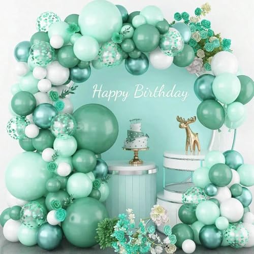 Boloshine Ballon Bogen Set Grün, 94 Stück Grün Weiß Luftballons Geburtstag Hochzeit mit Konfetti Grün Ballons, Luftballons Grün Girlande Set für Baby Shower, Brautparty, Geburtstag Deko von BoloShine