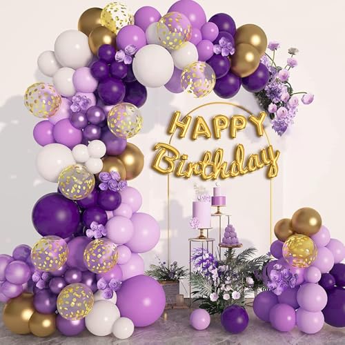 Boloshine Ballon Bogen Set Lila, 140 Stück Lila Rosa Weiß Luftballons Geburtstag Hochzeit mit Konfetti Gold Ballons, Luftballons Girlande Set für Baby Shower, Brautparty, Geburtstag Deko von BoloShine