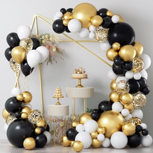 Boloshine Ballon Bogen Set Schwarz Gold, 99 Stück Schwarz Gold Weiß Luftballons Geburtstag Hochzeit mit Konfetti Gold Ballons, Luftballons Girlande Set für Baby Shower, Brautparty, Geburtstag Deko von BoloShine