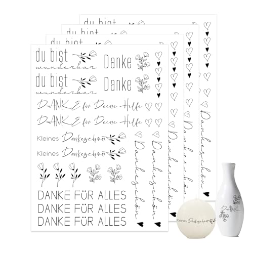 Bolosa® 4 Stück Kerzentattoos, Danke für Alles, Wasserschiebefolie, Geschenke Dankeschön, Kerzentattoos Danke, Kerzen Tattoo Danke, A5 (19cmx14cm), Dankbar D von Bolosa