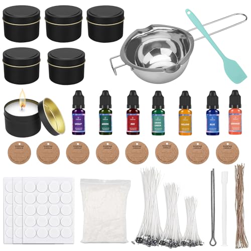 Bolosa® Kerzen Selber Machen Set, Kerzen Gießen Set, Schmelztopf 400ml, 500g Kerzenwachs, 6 Kerzendosen, 7 Kerzenfarbe, Kerzendocht Set, Candle Making Kit für Erwachsene Anfänger Kerzenherstellung von Bolosa