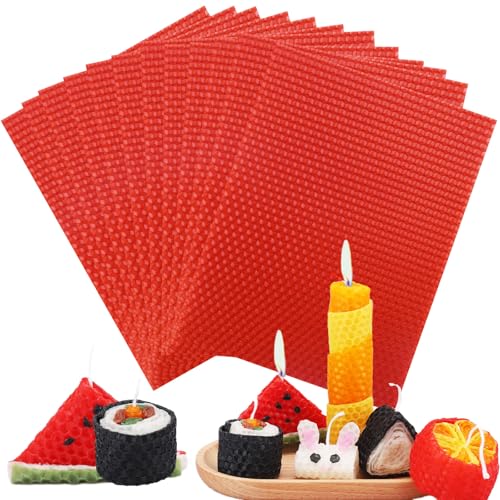 Bolosa 12 Bienenwachsplatten, Wachsplatten für Kerzen, Taufkerze Selber machen set, Kerzen Selber Machen Set, Wachsplatten zum Kerzen Verzieren 20x15 cm, für Erwachsene und Kinder (Rot) von Bolosa