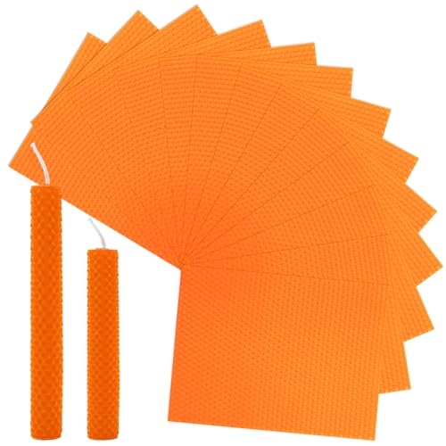 Bolosa 12 Bienenwachsplatten, Wachsplatten für Kerzen, Taufkerze Selber machen set, Wachsplatten zum Kerzen Verzieren, Kerzen Bemalen Set Orange, für Erwachsene und Kinder(20x15cm) von Bolosa