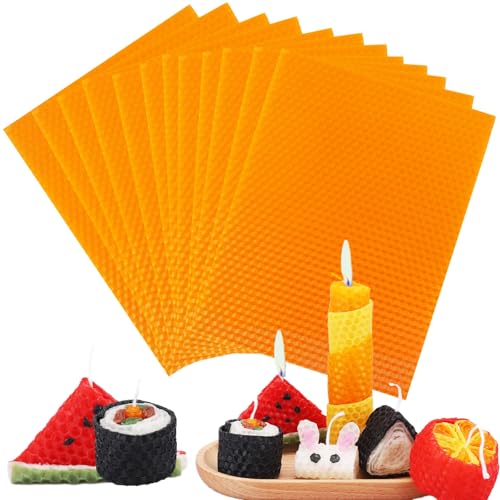 Bolosa 12 Bienenwachsplatten, Wachsplatten für Kerzen, Taufkerze Selber machen set, Wachsplatten zum Kerzen Verzieren, Kerzen Bemalen Set Orange, für Erwachsene und Kinder(20x15cm) von Bolosa