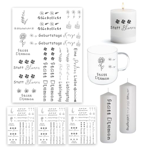 Bolosa 4 Stück Kerzentattoos, Wassertransferdruck, Glückslicht Wasserschiebefolie Kerzen, Kerzenfolie, Kerzenaufkleber Sticker, Dekorieren, Sprüche Kerzentattoo, Für Kerze Tasse DIY Geschenk 6 von Bolosa