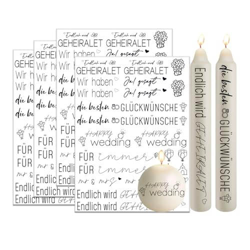 Bolosa 4 Stück Kerzentattoos Hochzeit, Wasserschiebefolie Hochzeit, Kerzen Tattoo Hochzeit, Rub on Sticker SprüChe, DIY Kerzentattoo Hochzeit Kerzenaufkleber, 19x14cm Kerzenfolie Hochzeit(Hochzeit 2) von Bolosa