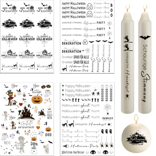 Bolosa 4 Stück Kerzentattoos Halloween, Kerzen tattoo Halloween, Kerzentattoo Halloween, Kerzenfolie Halloween, 19x14cm Kerzen tattoos Halloween, Deko Kerzen für Halloween Party(G) von Bolosa