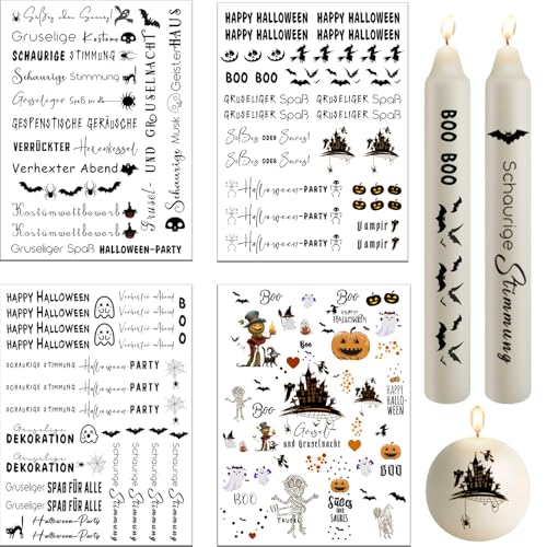 Bolosa 4 Stück Kerzentattoos Halloween, Kerzen tattoo Halloween, Kerzentattoo Halloween, Kerzenfolie Halloween, 19x14cm Kerzen tattoos Halloween, Deko Kerzen für Halloween Party(H) von Bolosa