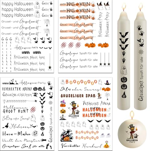 Bolosa 4 Stück Kerzentattoos Halloween, Kerzen tattoo Halloween, Kerzentattoo Halloween, Kerzenfolie Halloween, 19x14cm Kerzen tattoos Halloween, Deko Kerzen für Halloween Party(O) von Bolosa