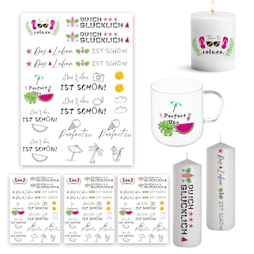 Bolosa 4 Stück Kerzentattoos, Wassertransferdruck, Wasserschiebefolie Kerzen, Kerzenfolie, Kerzenaufkleber Sticker, Dekorieren, Sprüche Kerzentattoo, Für Kerze Tasse DIY Geschenk 9 von Bolosa