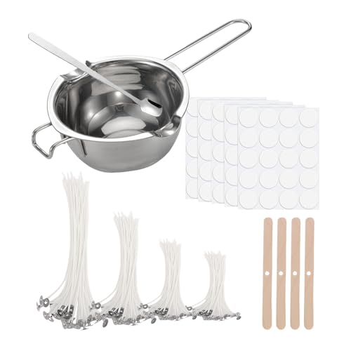 Bolosa Kerzen Selber Machen Set, Enthält 1 Wachsschmelztopf, 1 Löffel, 200 Kerzendochte, 200 Kerzendochtaufkleber und 4 Dochthalter, Kerzen Gießen Set, Candle Making Kit, kerzengießset, DIY Set von Bolosa