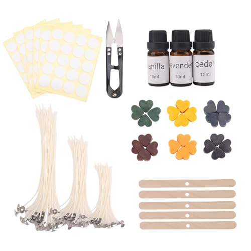 Bolosa Kerzen Selber Machen Set, Kerzen Gießen Set Enthält 3 Ätherische Öle, 6 Kerzenfarben, 100 Kerzendocht, 100 Kerzendochtaufkleber, 5 Dochthalter, 1 Schere, Candle Making Kit, DIY Kerzen Set von Bolosa