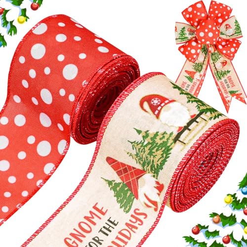 20 Yards Weihnachts-Zwerg mit Drahtrand, 6,3 cm, rot und weiß gepunktet, Stoffband für Kränze, Girlanden, Geschenkverpackungen, Bastelarbeiten, Heimdekor-Zubehör von Bolsome