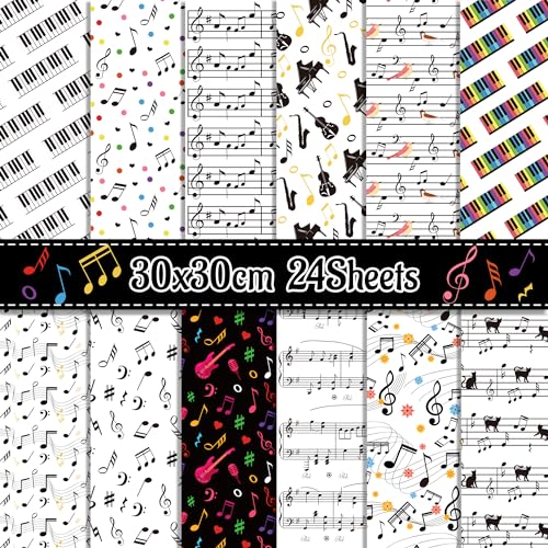 24 Blatt Musiknoten Scrapbook Papierblock doppelseitig schwarz weiß Musik Themed Muster Dekoratives Bastelpapier für Kartenherstellung Fotoalbum Journal DIY Handwerk, 30 x 30 cm von Bolsome