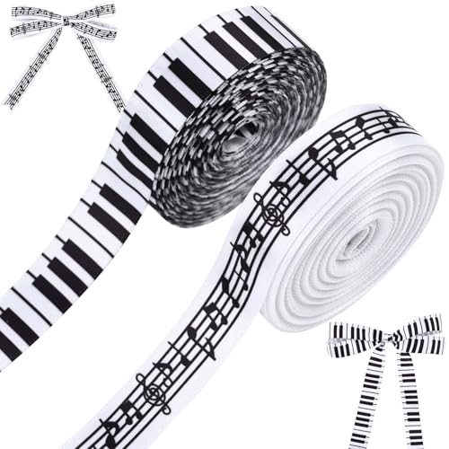 Satinband mit Klaviertasten, 20 m, 1,6 cm (5/8 Zoll), schwarz-weiß, Bastelband für Geschenkverpackungen, Basteln, Zuhause, Party, Heimdekorationen, Zubehör von Bolsome