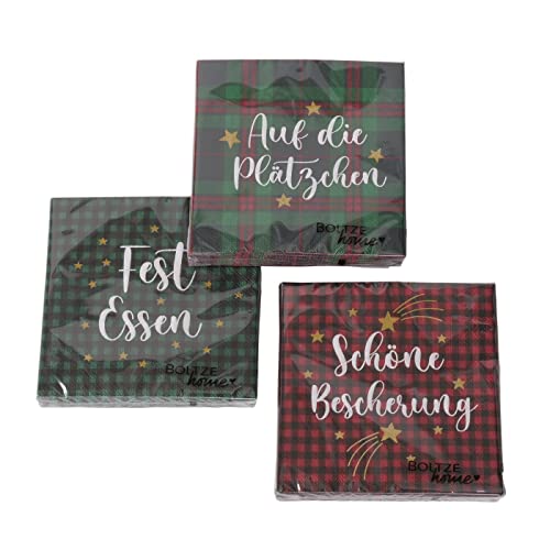 Weihnachten Servietten 3er Set (60 Stück) 3-lagig 33 x 33 cm aus Papier Sterne Fröhliche von BOLTZE