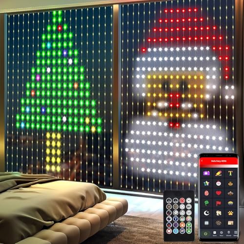 LED Vorhang Lichter - Dynamisch DIY Lichterkette Vorhang, 2x2m Lichterkette 400 LEDs, Smart Lichtervorhang mit Fernbedienung/APP, Lichterketten Vorhang für Weihnachtsdeko Party Innen Außen Deko von BomKra