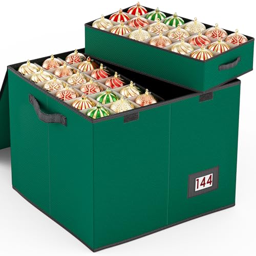 Bomclap Aufbewahrungsbox für Weihnachtskugeln, Weihnachten Sortierbox mit 144 Trennwänden, Große Weihnachtsaufbewahrung mit Flip-Top-Deckel für Weihnachtsschmuck und Dekorationen (Grün) von Bomclap